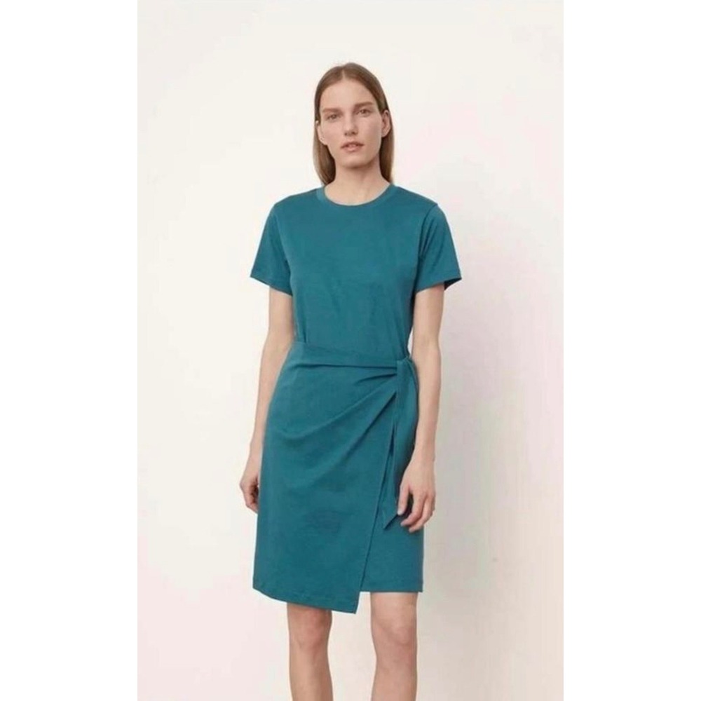 Vince Side Tie waist Tshirt Cotton Dress Teal Elevated Basic Casual Mini Medium